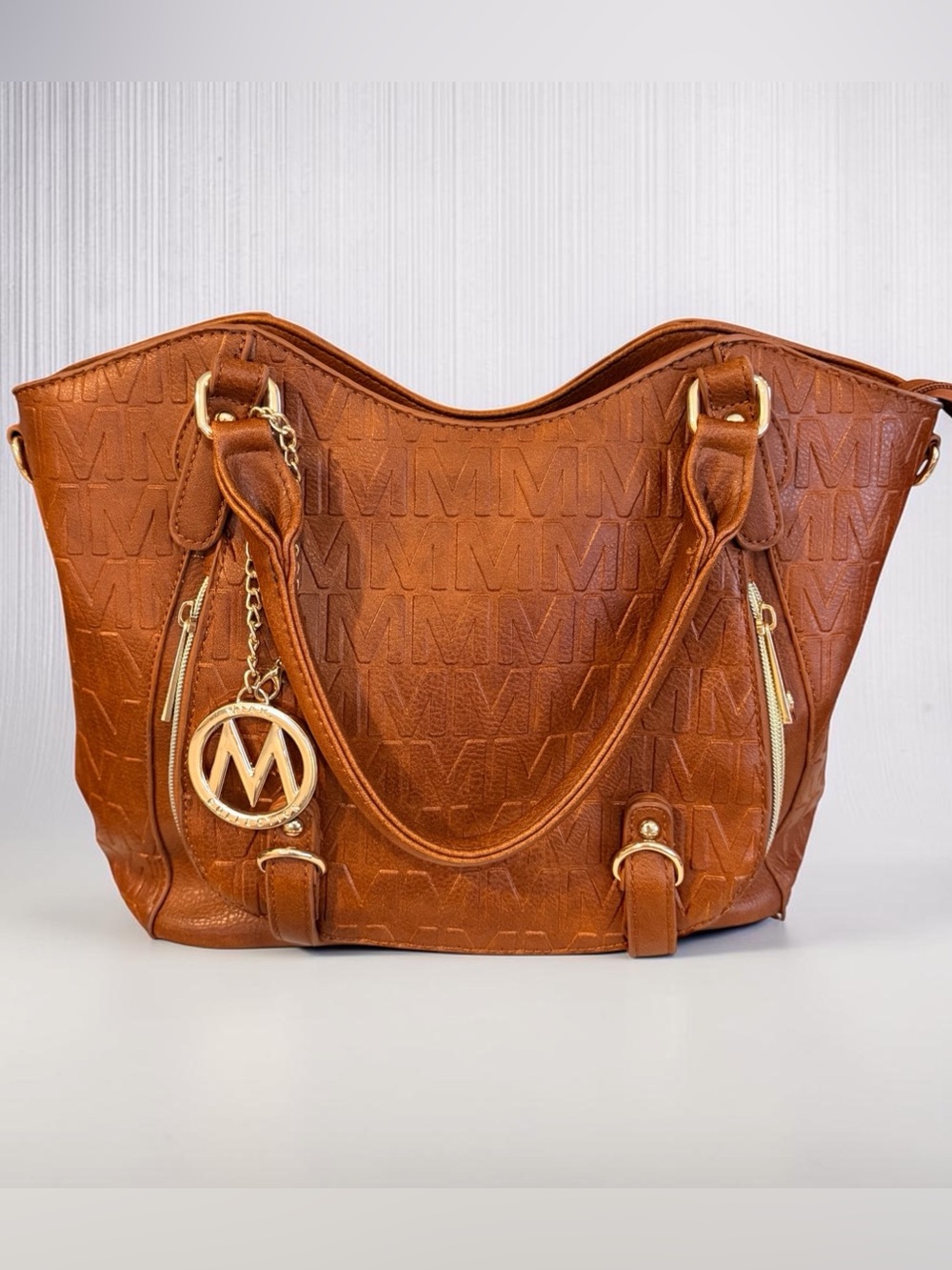 MIchael Kors Women’s Tan Leather Tote Bag with Gold Accent Charm